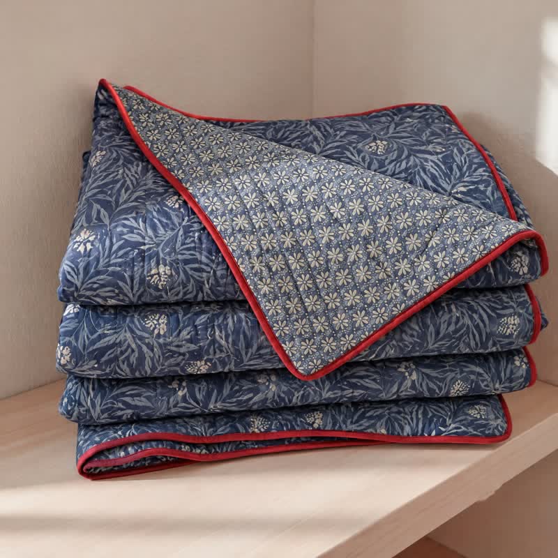 Botanical Flower Reversible Cotton Quilt - Blue - 2PCS Pillowcases - 20" x 37" - image 0