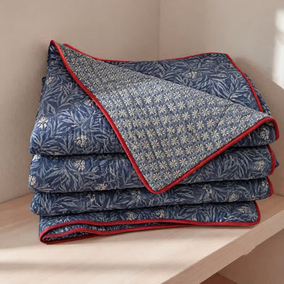 Botanical Flower Reversible Cotton Quilt - Blue - 2PCS Pillowcases - 20" x 37" - image 0