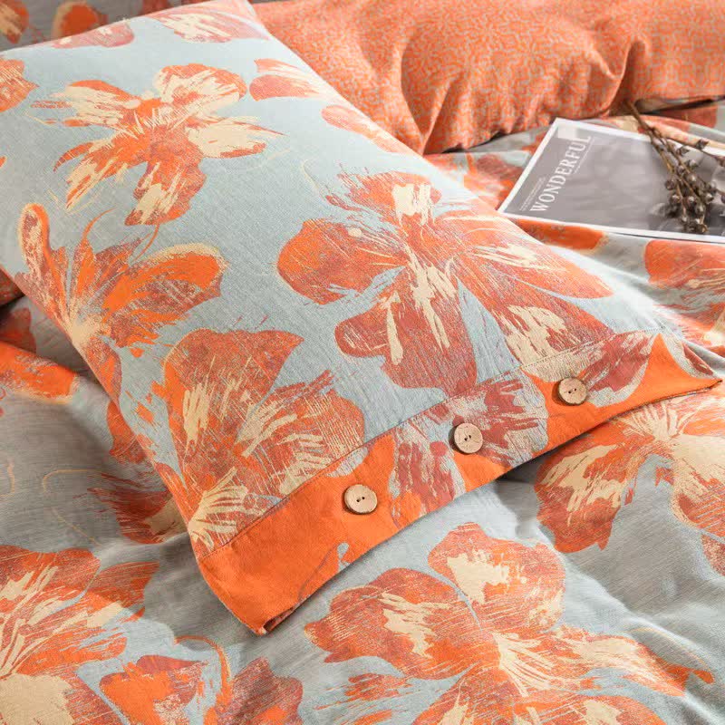 Artistic Flower Cotton Duvet Cover Bedding Set - image 6