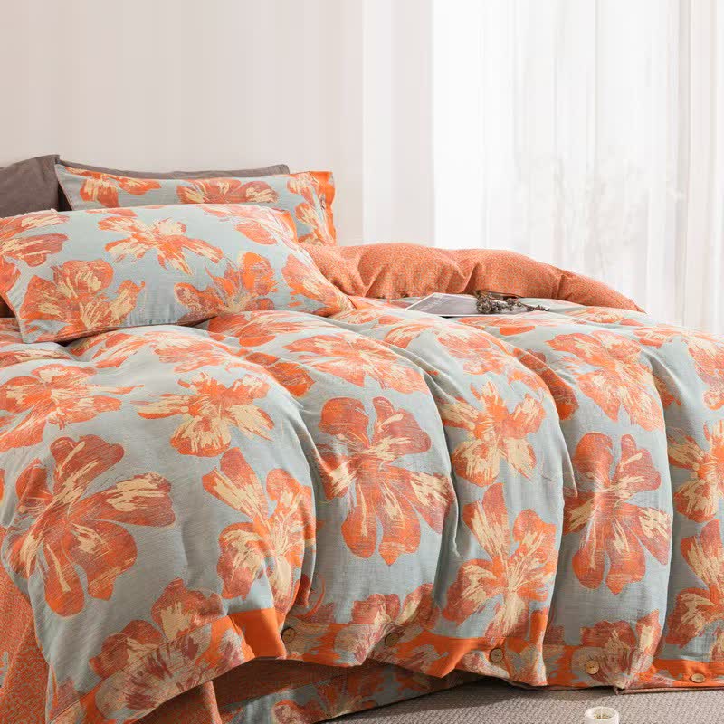 Artistic Flower Cotton Duvet Cover Bedding Set - image 1