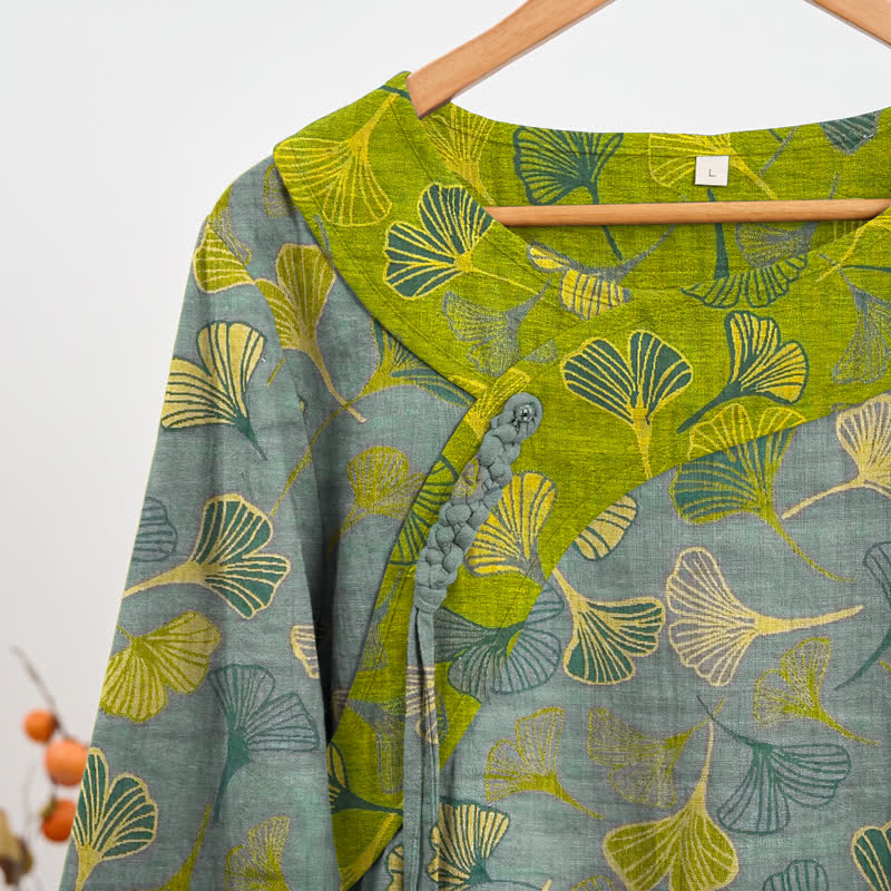 Oriental Ginkgo Leaf Cotton Pajama Set - image 8