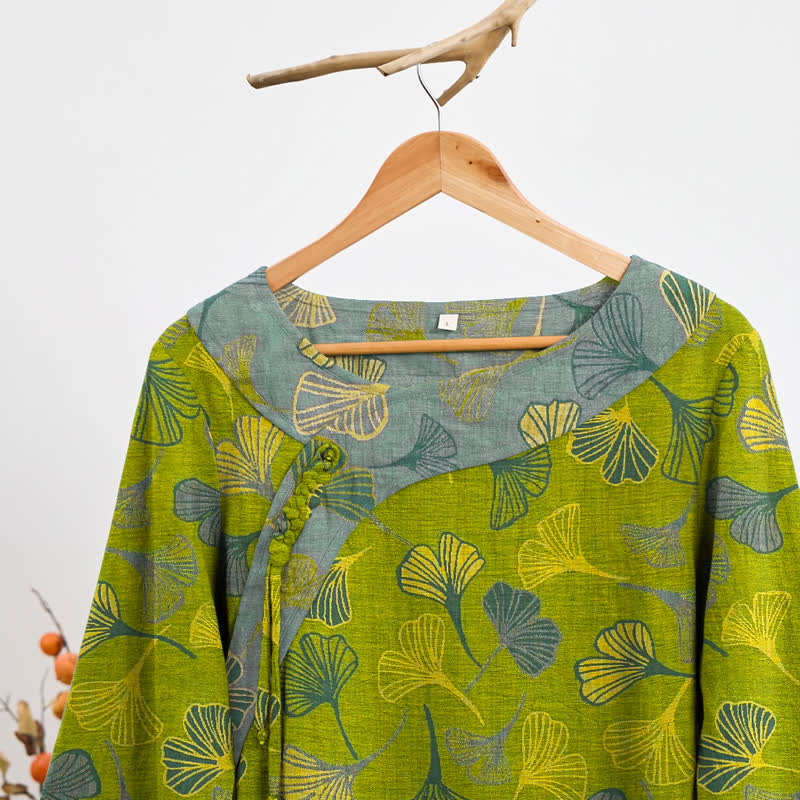 Oriental Ginkgo Leaf Cotton Pajama Set - image 1