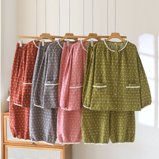 Candy Dot Cotton Gauze Lace Lounge Set - image 0