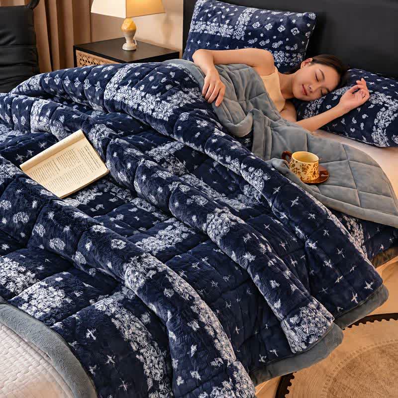 Blue Snowflake Quilted Fluffy Blanket - image 3