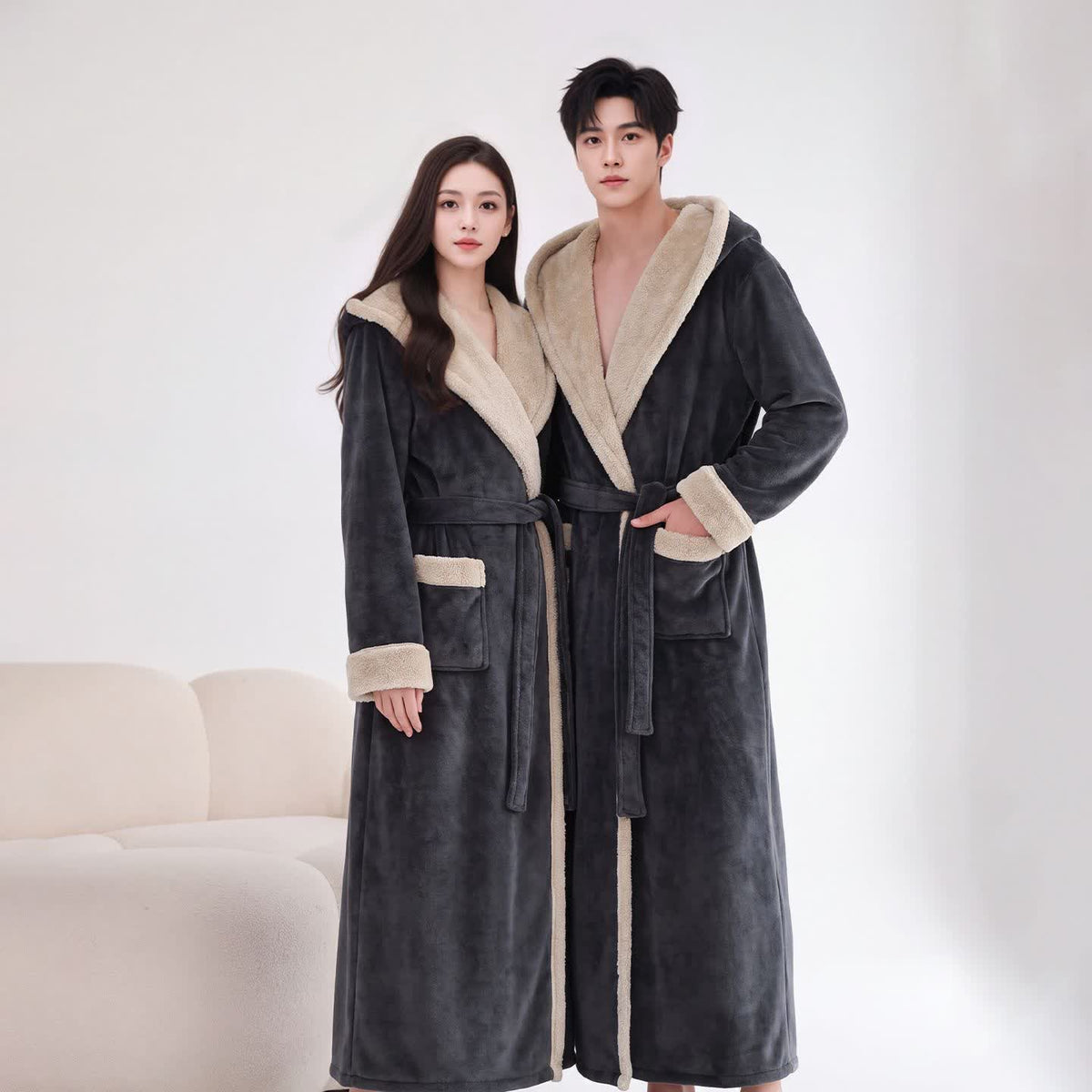 Cozy Plush Sherpa Hooded Long Bathrobe - image 1