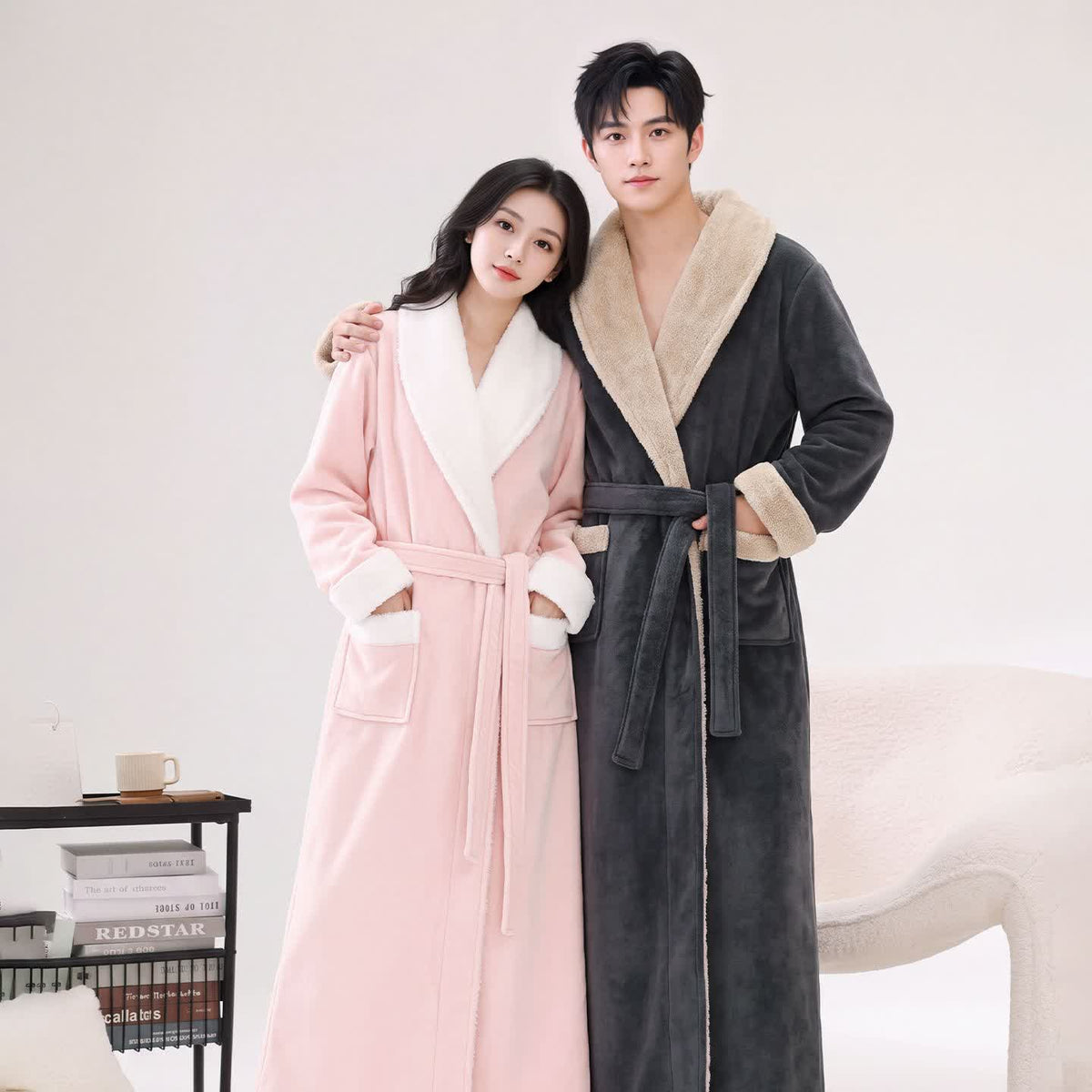 Cozy Shawl Collar Fleece Lounge Bathrobe - image 2