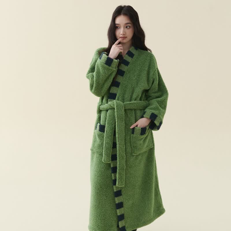 Soft Contrast Trim Plush Fleece Robe - image 2