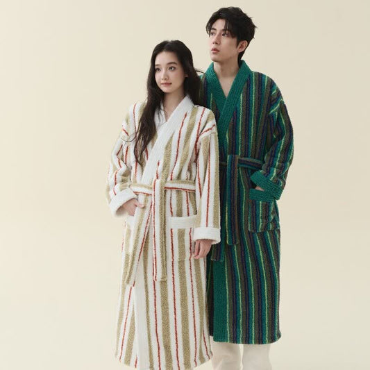 Longline Striped Fleece Kimono Bathrobe - image 0