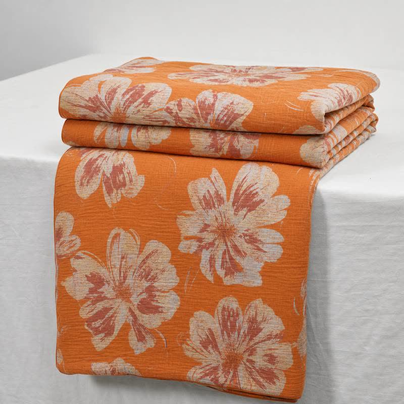 Reversible Orange & Blue Flower Cotton Quilt - image 2
