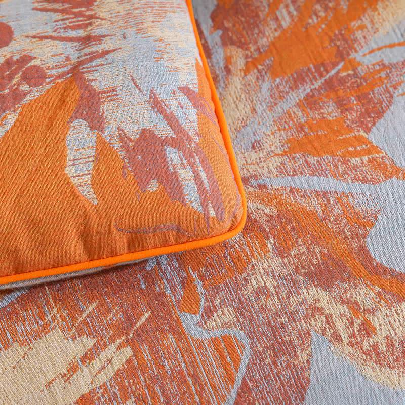 Reversible Orange & Blue Flower Cotton Quilt - image 6