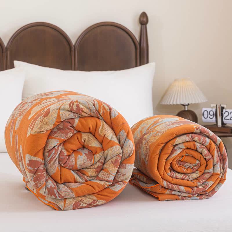 Reversible Orange & Blue Flower Cotton Quilt - image 11