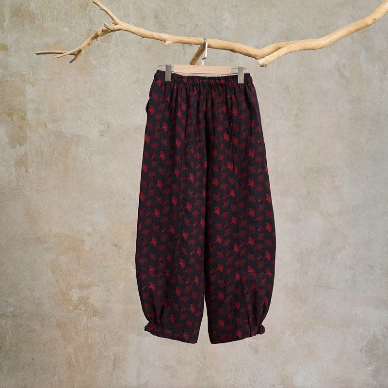 Vintage Ginkgo Leaf Cotton Harem Pants - image 10