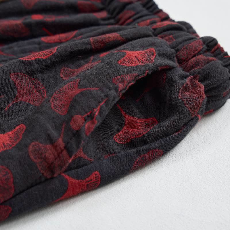 Vintage Ginkgo Leaf Cotton Harem Pants - image 12