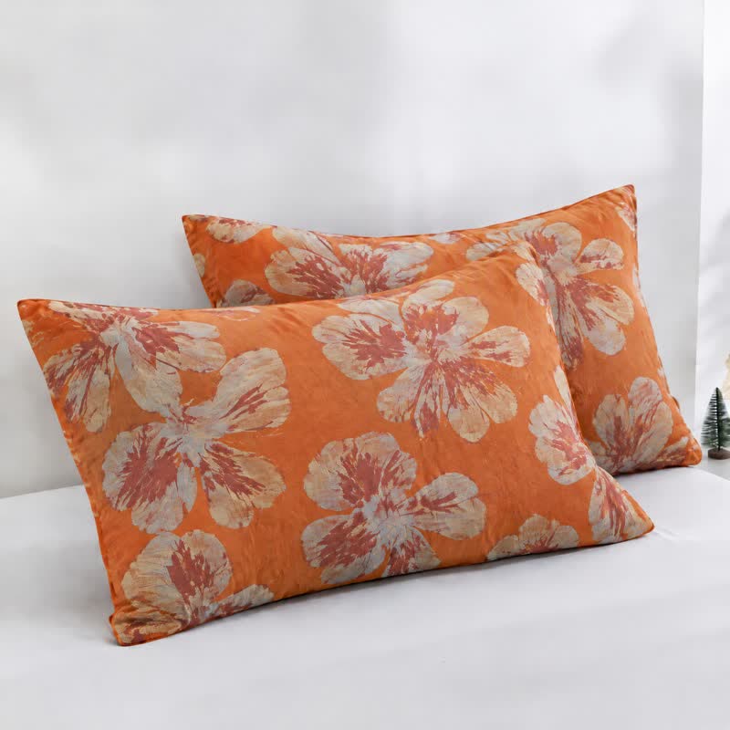 Reversible Orange & Blue Flower Cotton Quilt - Orange & Blue - 2PCS Pillowcases - 20" x 37" - image 19