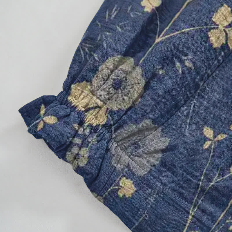 Navy Blue Wildflower Cotton Gauge Lounge Pants - image 9