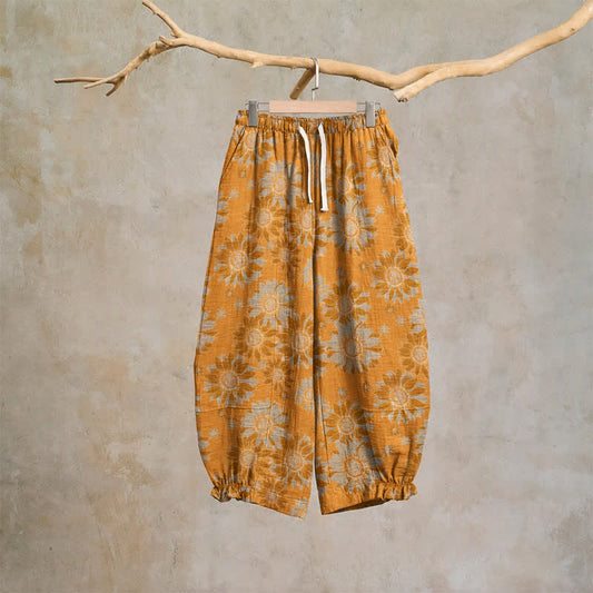 Vintage Sunflower Cotton Lounge Pants - Orange - 2XL - image 0