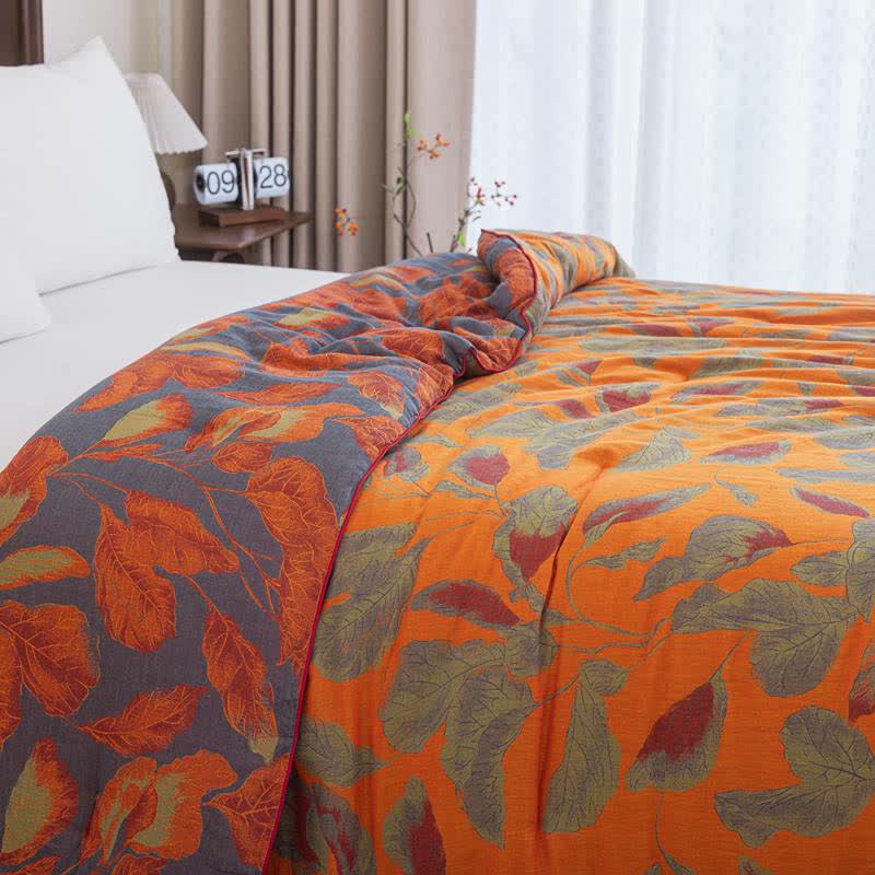 Orange Autumn Leaf Cotton Gauze Quilt - image 9