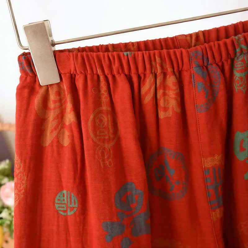 Chinese Red Cotton Fu Motif Pajama Set - image 11