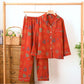 Chinese Red Cotton Fu Motif Pajama Set - Red - Lapel Collar - XL - image 3