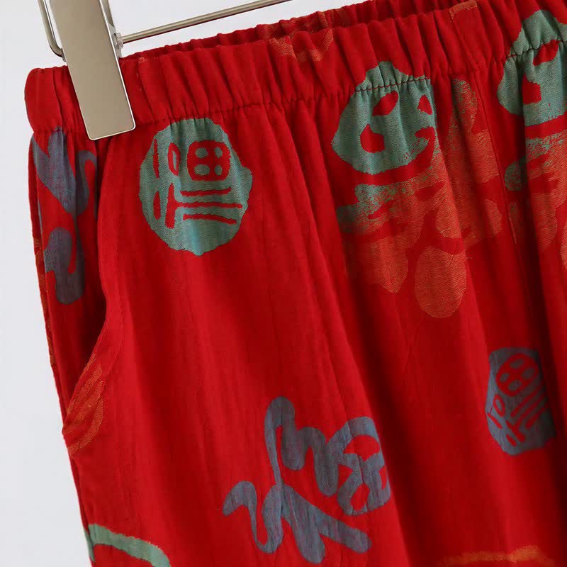Festive Red Cotton Gauze Couple Pajama Set - image 12