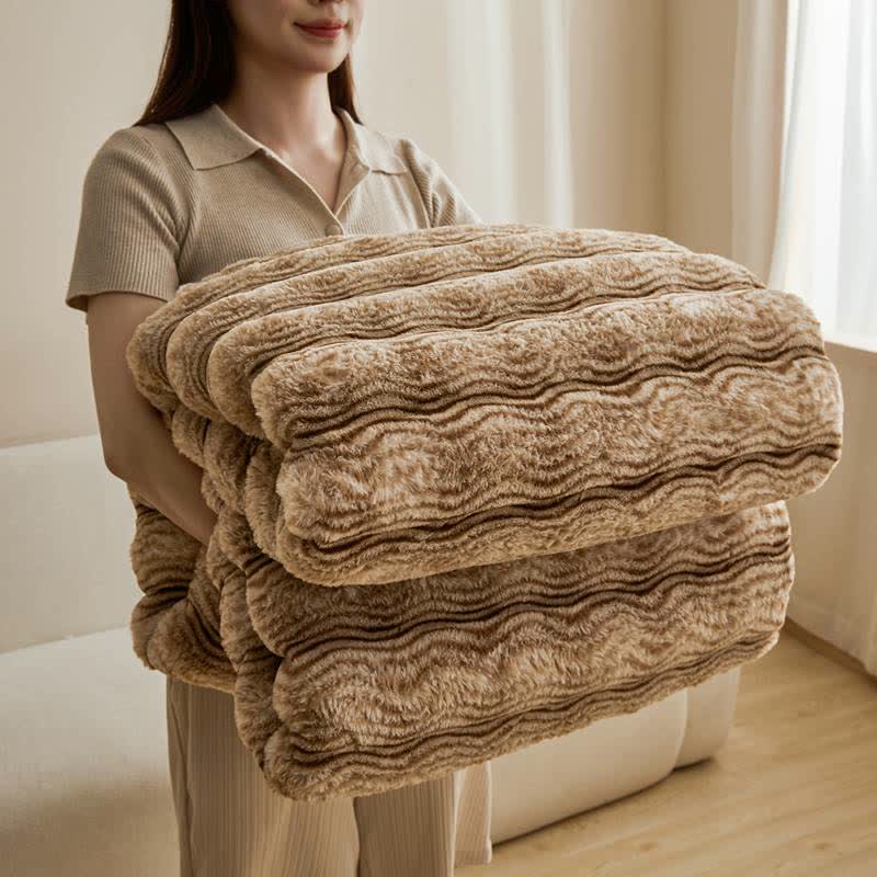 Soft Plush Wavy Fluffy Blanket - Khaki - 79" x 91" - image 8