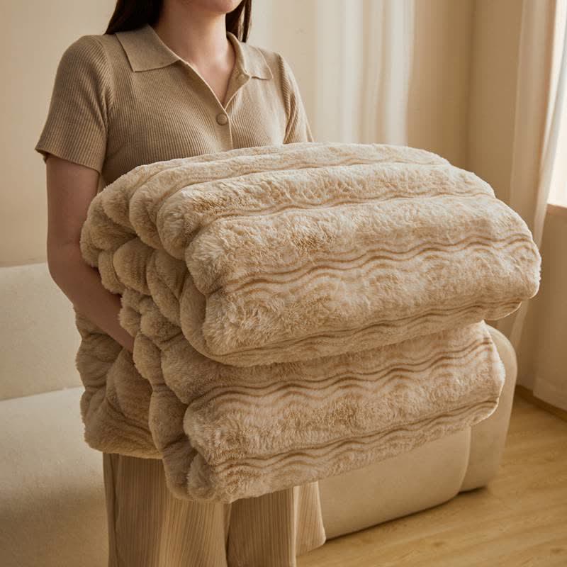 Soft Plush Wavy Fluffy Blanket - Beige & Coffee - 79" x 91" - image 23