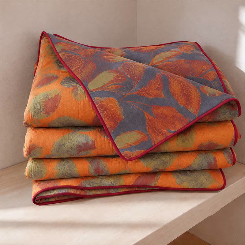 Orange Autumn Leaf Cotton Gauze Quilt - Orange - Summer Quilt - King - image 0