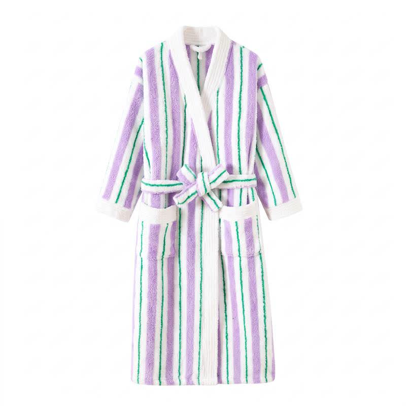 Longline Striped Fleece Kimono Bathrobe - image 12