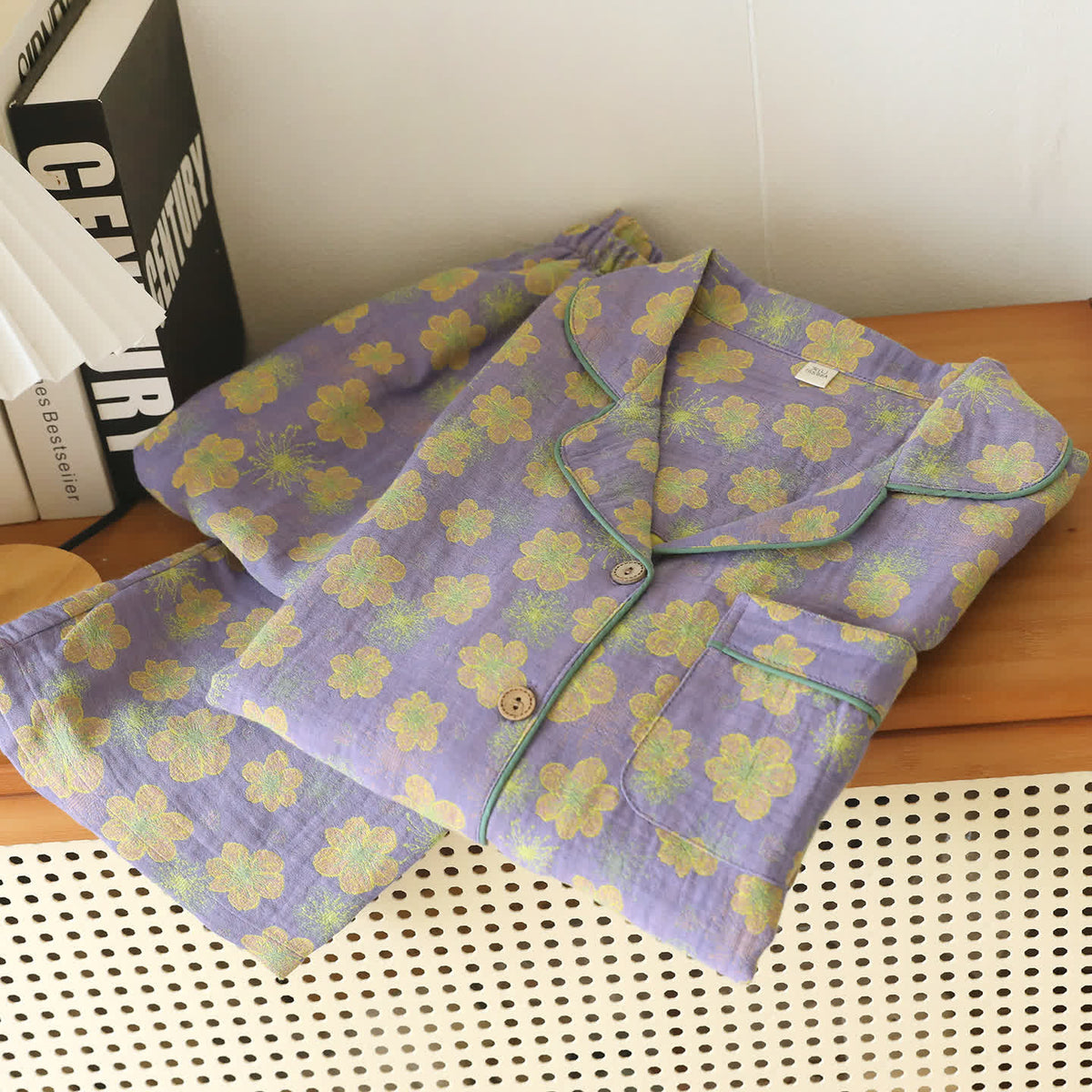 Floral Piped Cotton Gauze Sleepwear Set - image 1