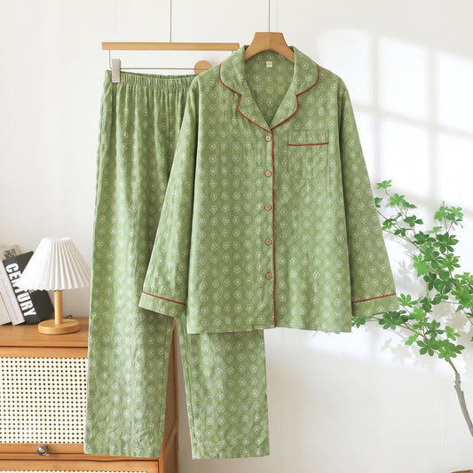 Ditsy Floral Long Sleeve Loungewear Set - Green - 2XL - image 0