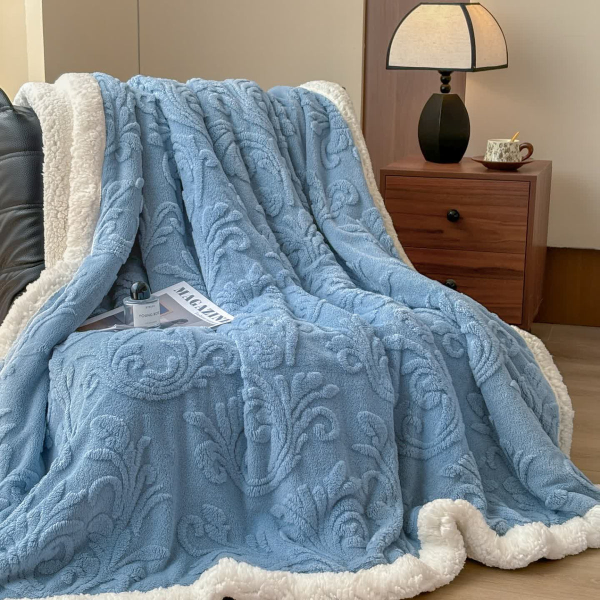 Embossed Fluffy Sherpa Throw Blanket - image 20