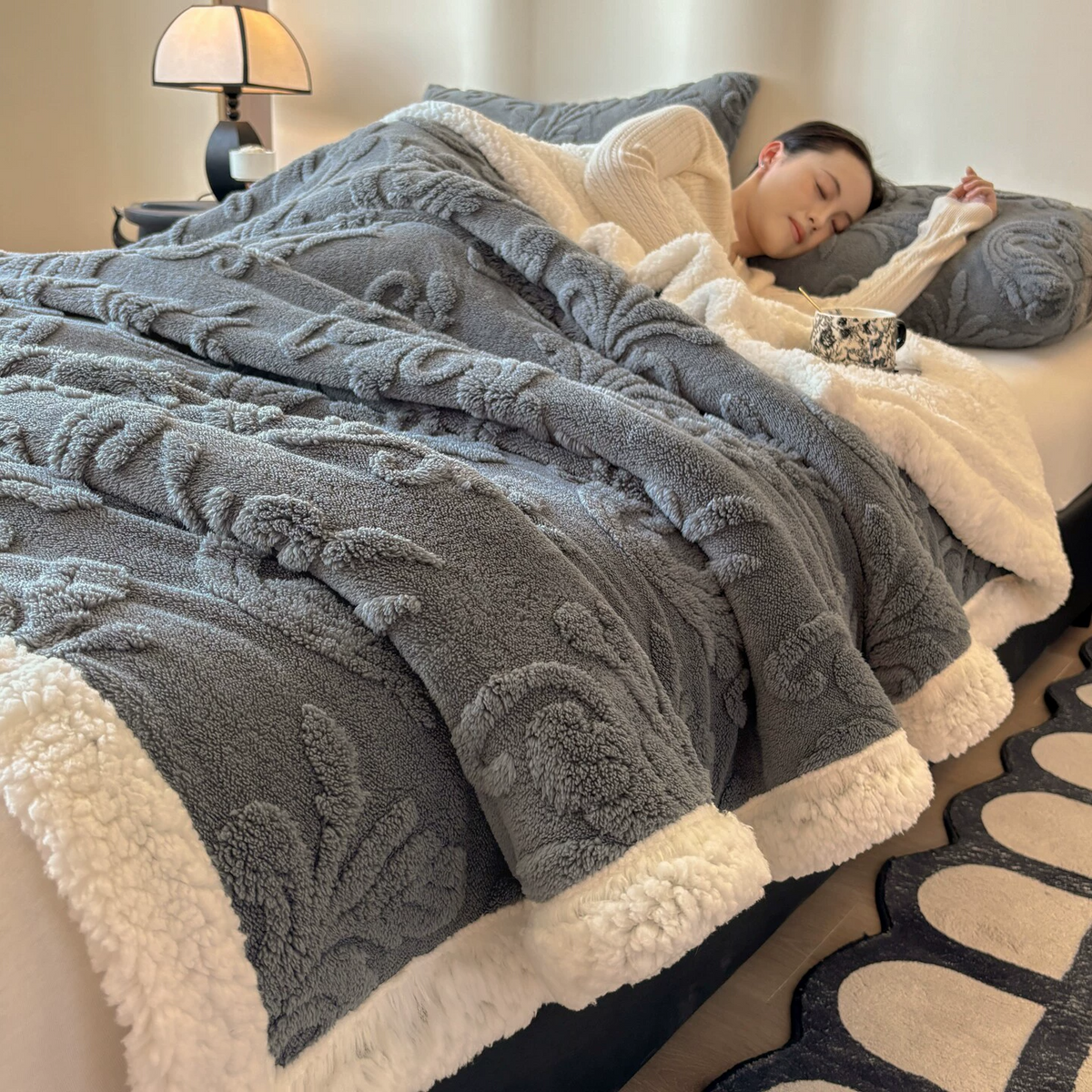 Embossed Fluffy Sherpa Throw Blanket - image 15