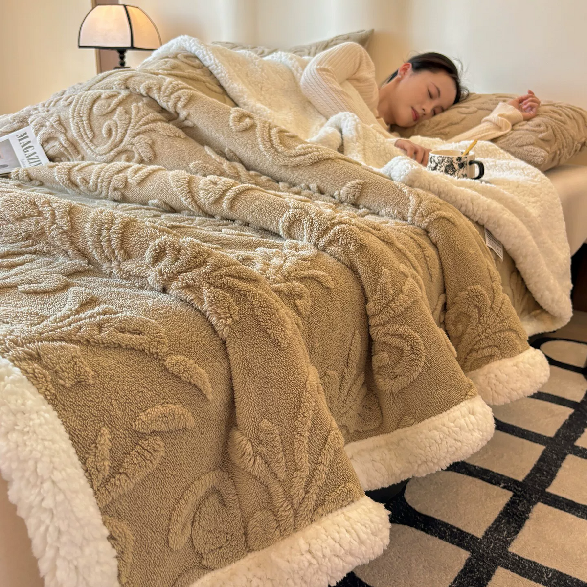 Embossed Fluffy Sherpa Throw Blanket - image 25