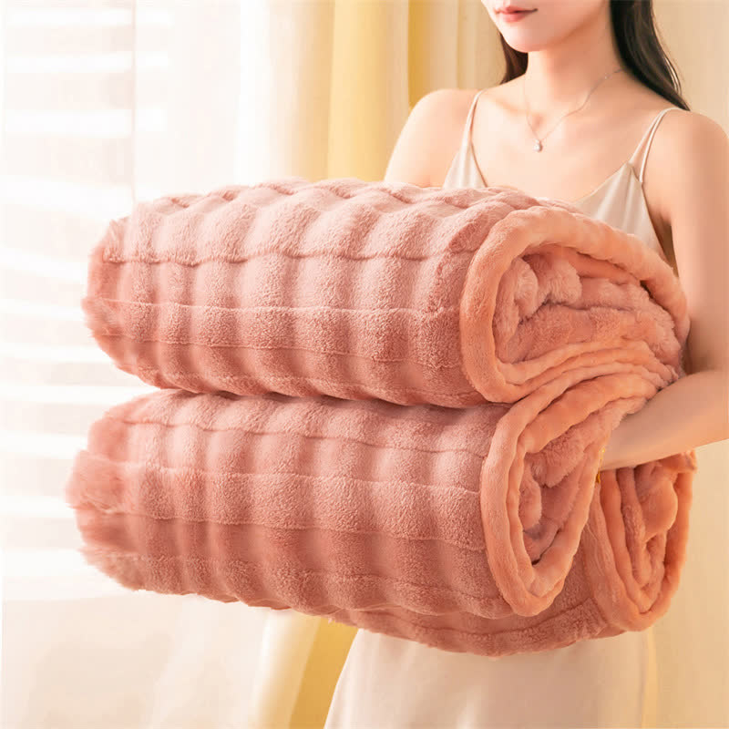 Grid Embossed Thickened Thermal Blanket - Orange - 79"W x 90"L - image 5