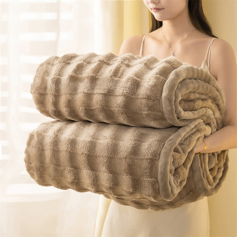 Grid Embossed Thickened Thermal Blanket - Coffee - 79"W x 90"L - image 9