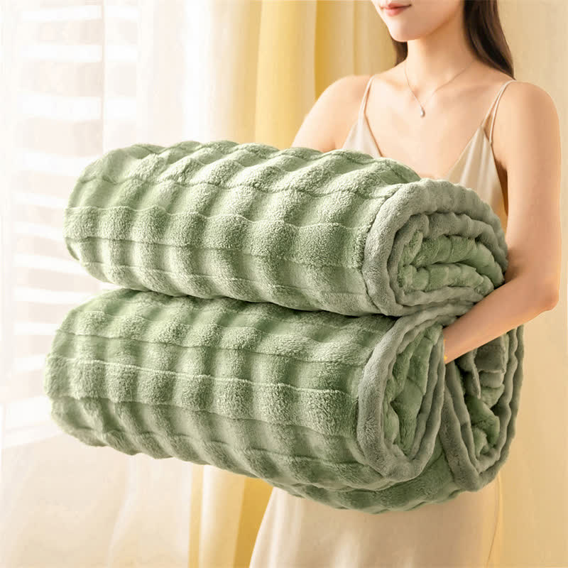 Grid Embossed Thickened Thermal Blanket - Green - 79"W x 90"L - image 12