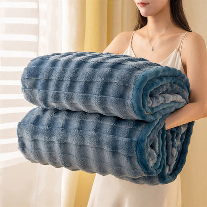 Grid Embossed Thickened Thermal Blanket - Blue - 79"W x 90"L - image 0
