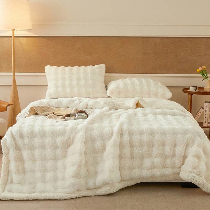 Wavy Plush Fleece Double-Layer Sherpa Blanket - White - 2PCS Pillowcases - 19" x 29" - image 8
