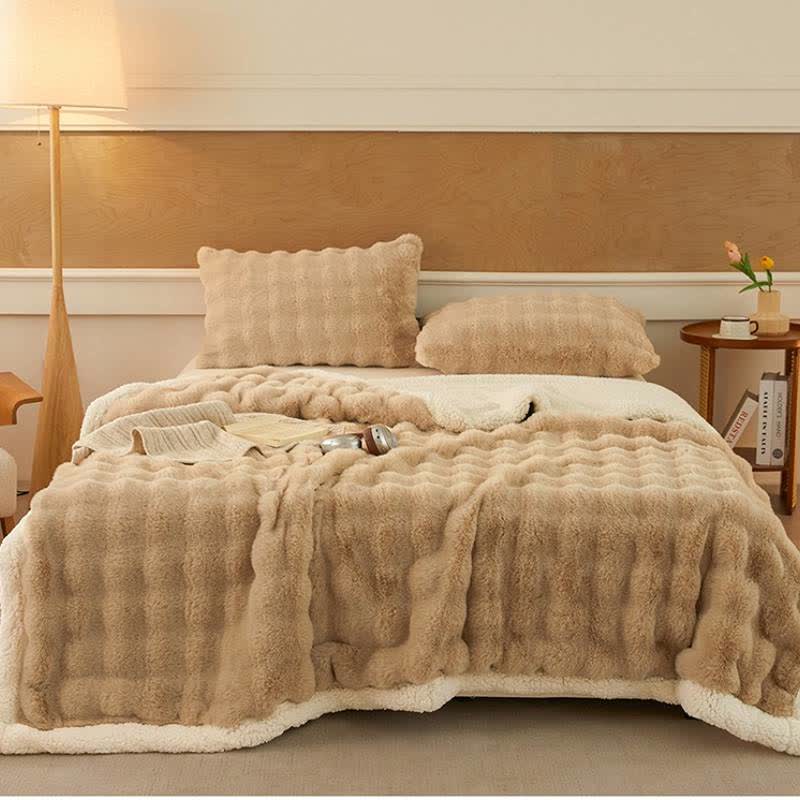 Wavy Plush Fleece Double-Layer Sherpa Blanket - Khaki - 2PCS Pillowcases - 19" x 29" - image 1