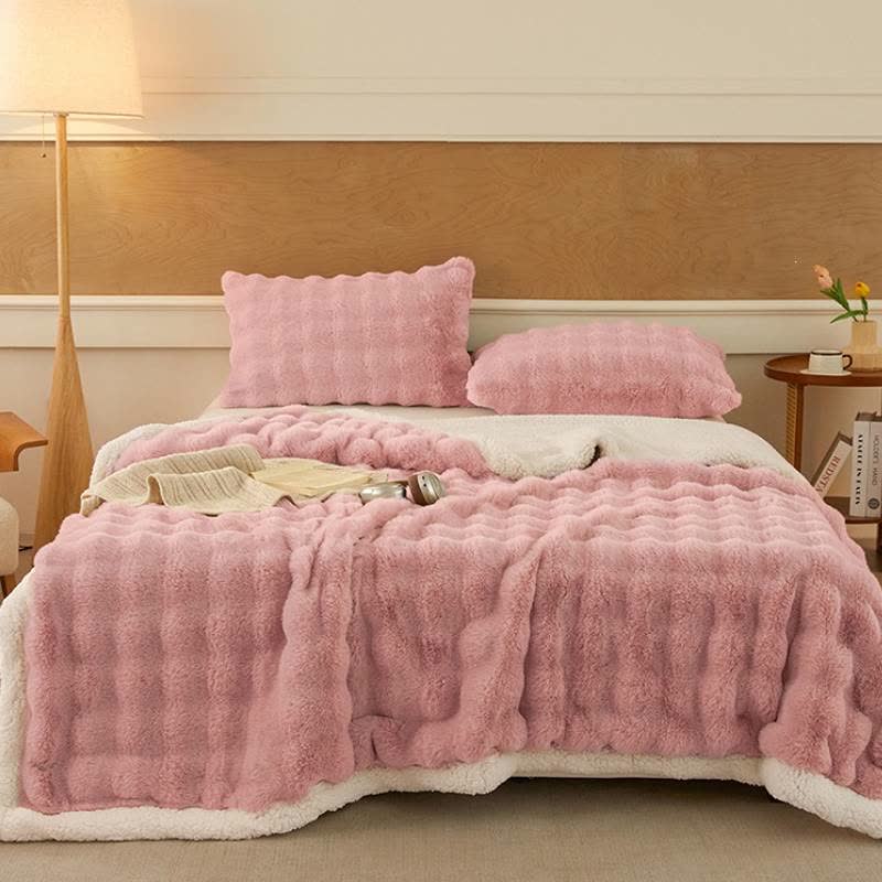 Wavy Plush Fleece Double-Layer Sherpa Blanket - Pink - 2PCS Pillowcases - 19" x 29" - image 14