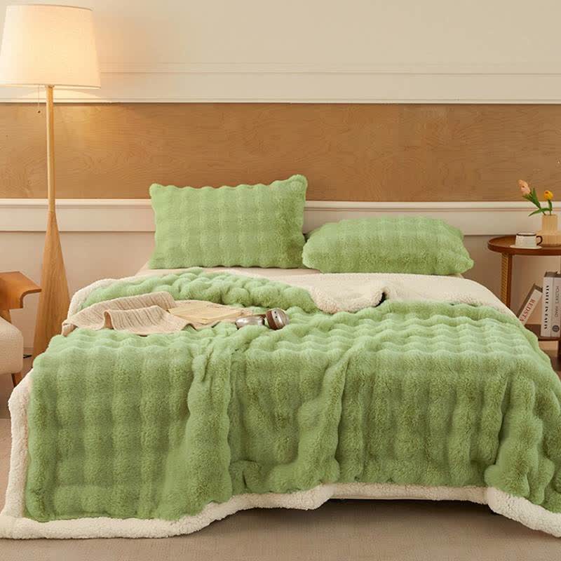 Wavy Plush Fleece Double-Layer Sherpa Blanket - Green - 2PCS Pillowcases - 19" x 29" - image 17