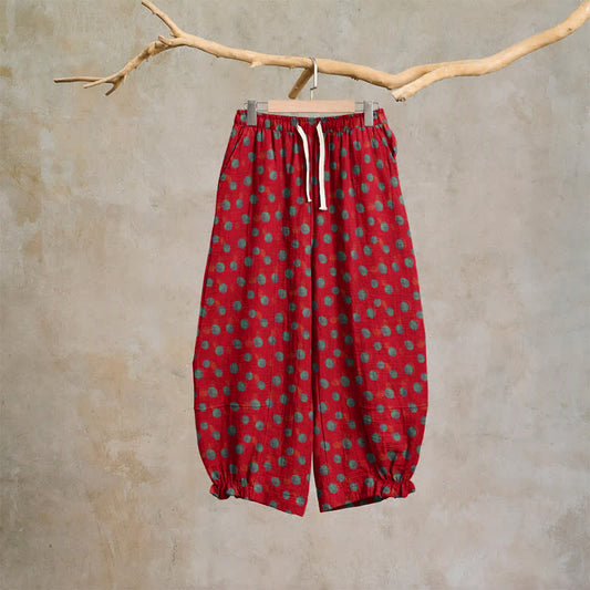 Polka Dot Cotton Harem Pants - Red - XL - image 0