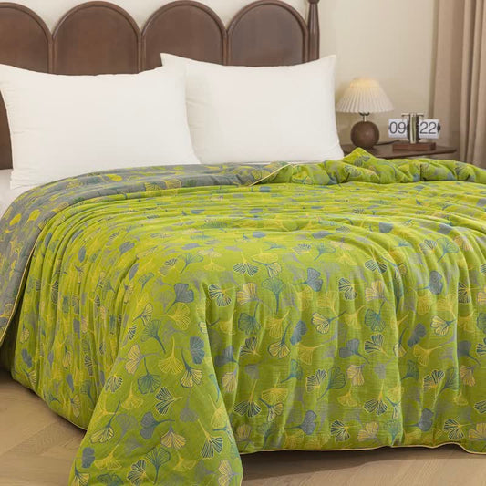 Green Ginkgo Leaf Cotton Gauze Quilt - image 0