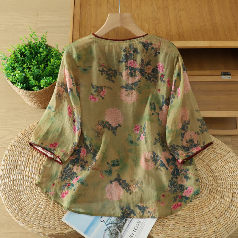 Vinatge Botanical Frog Button Lounge Top - image 2
