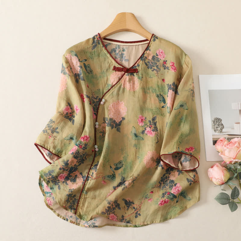 Vinatge Botanical Frog Button Lounge Top - image 0