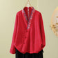 Vintage Cotton Linen Frog Button Lounge Top - Red - 2XL - image 9