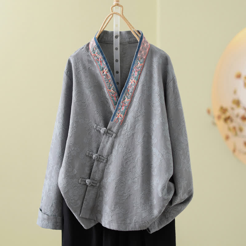 Vintage Cotton Linen Frog Button Lounge Top - Gray - 2XL - image 15