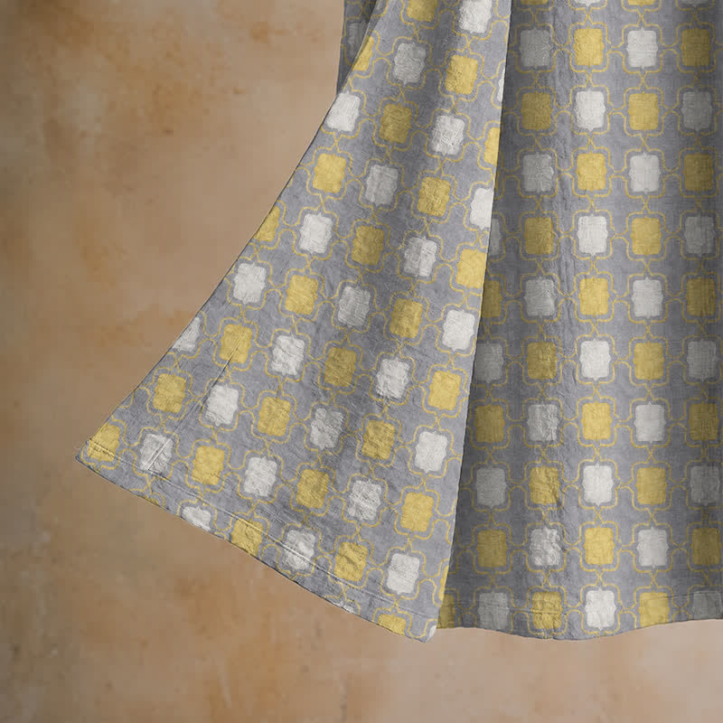 Soft Yellow Grey Cotton Plaid Kimono Robe - image 4