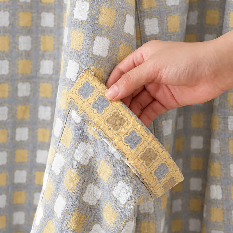 Soft Yellow Grey Cotton Plaid Kimono Robe - image 7