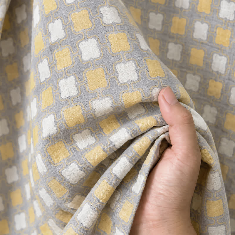 Soft Yellow Grey Cotton Plaid Kimono Robe - image 6